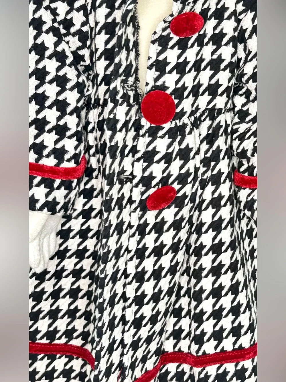 Blueberi Boulevard 18M Houndstooth Dress Coat Red Velvet Trim Game Day